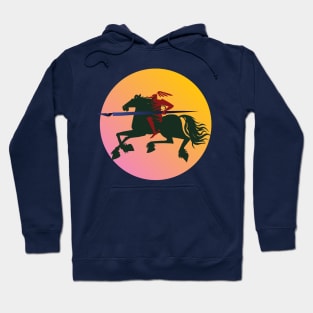 black knight on a horse with a large writing pen Hoodie